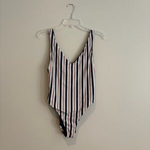Nautical White and Blue Striped One Piece Swimsuit